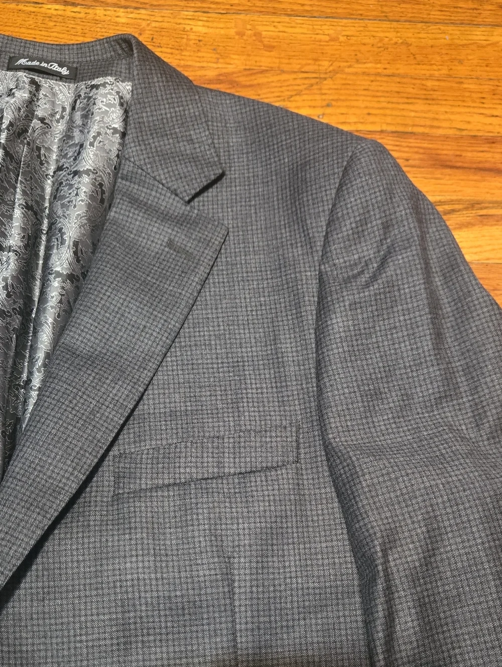 Sartoria Tosi Italy Men's Blazer Charcoal Grey Micro Check Wool Silk Blend 46L
